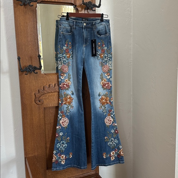 NWT DRIFTWOOD Blue Floral Embroidered Flare Jeans - Picture 3 of 9